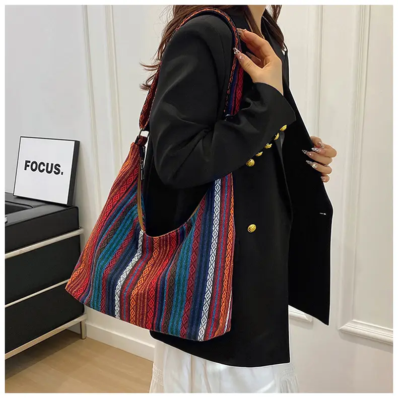 Ethnic Printed Tote Bag Women Large Capacity Textured Cloth — feature 25