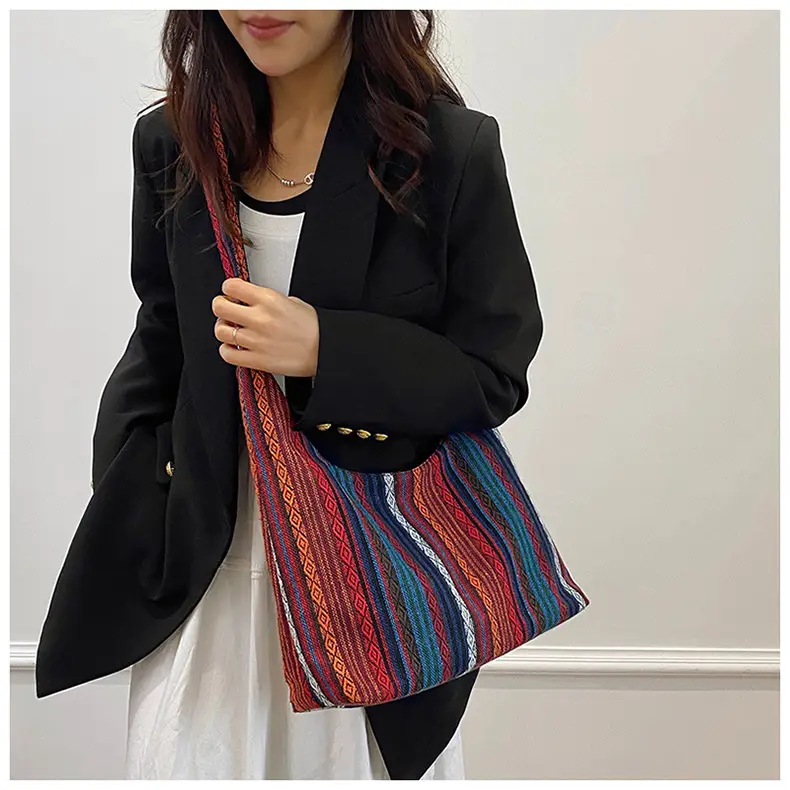 Ethnic Printed Tote Bag Women Large Capacity Textured Cloth — feature 27