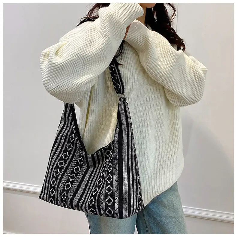 Ethnic Printed Tote Bag Women Large Capacity Textured Cloth — feature 31