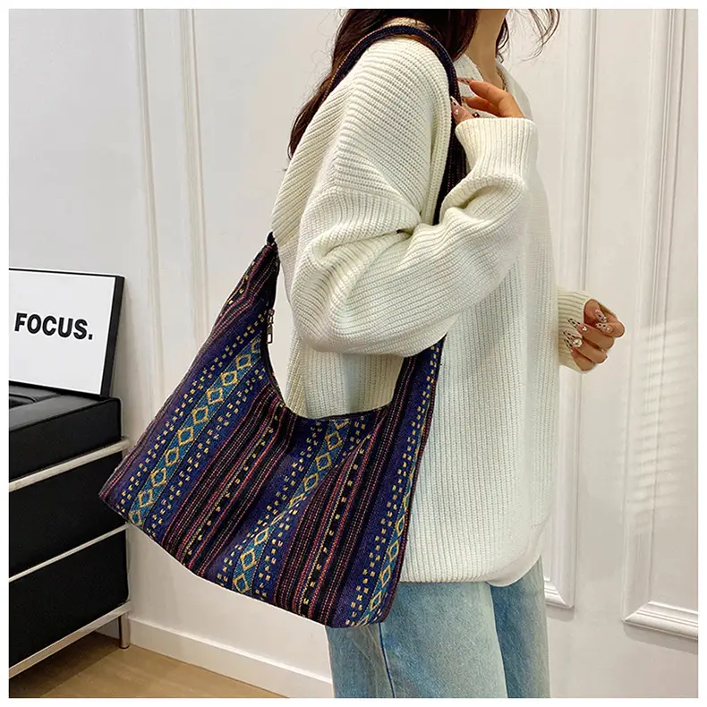 Ethnic Printed Tote Bag Women Large Capacity Textured Cloth — feature 34