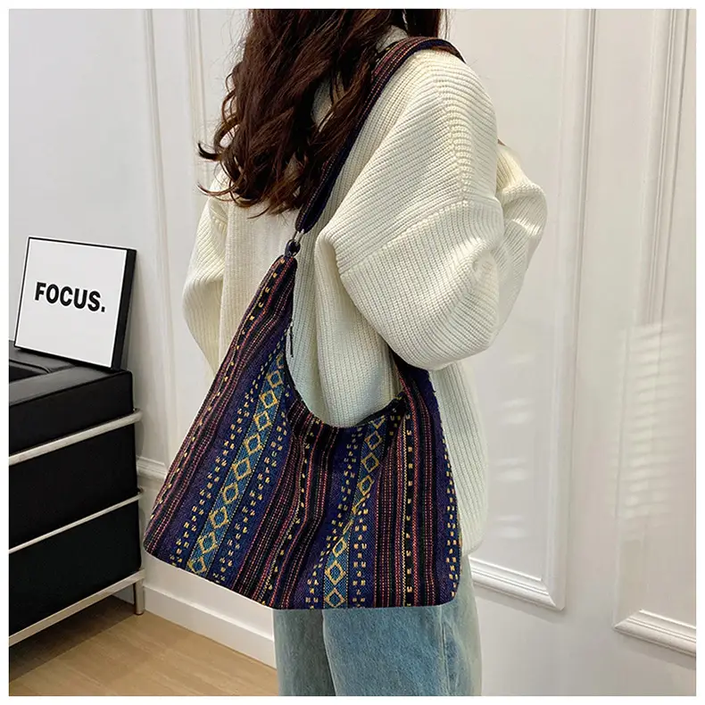 Ethnic Printed Tote Bag Women Large Capacity Textured Cloth — feature 35