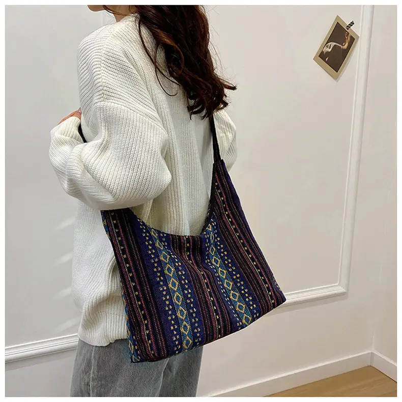Ethnic Printed Tote Bag Women Large Capacity Textured Cloth — feature 37