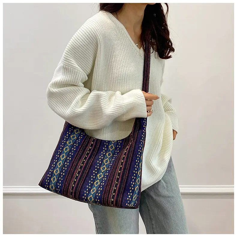 Ethnic Printed Tote Bag Women Large Capacity Textured Cloth — feature 38
