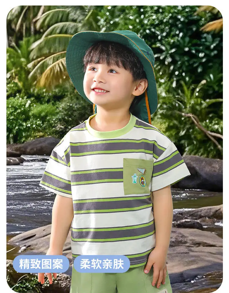 Boys Striped Cotton T-Shirt Summer Lightweight — feature 2