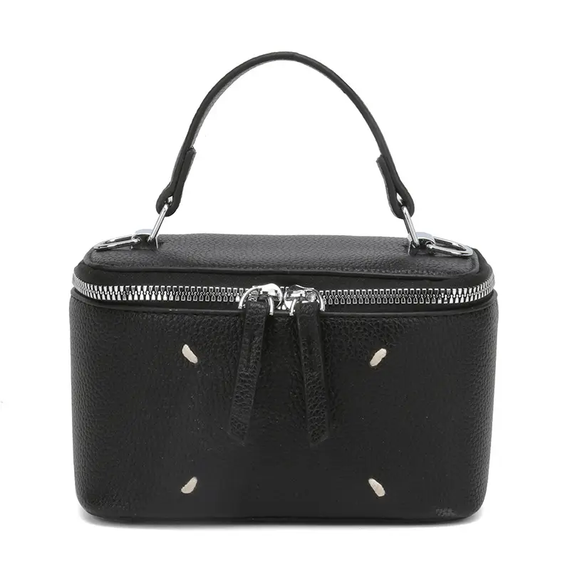 Women's Black Square Handbag with Zip & Chain - Image 5