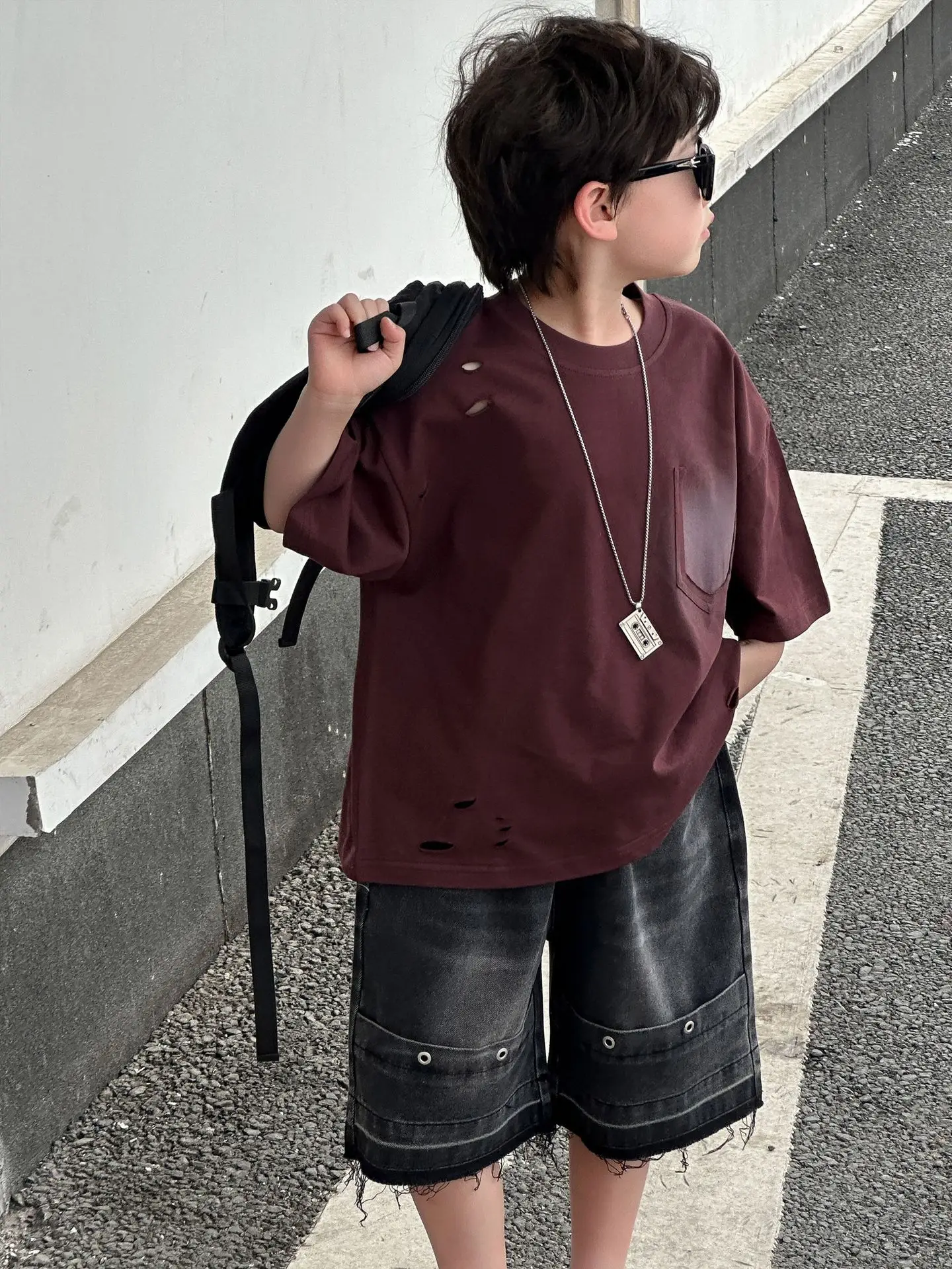 Maroon Pure Cotton T-Shirt for Boys 2025 - Image 2