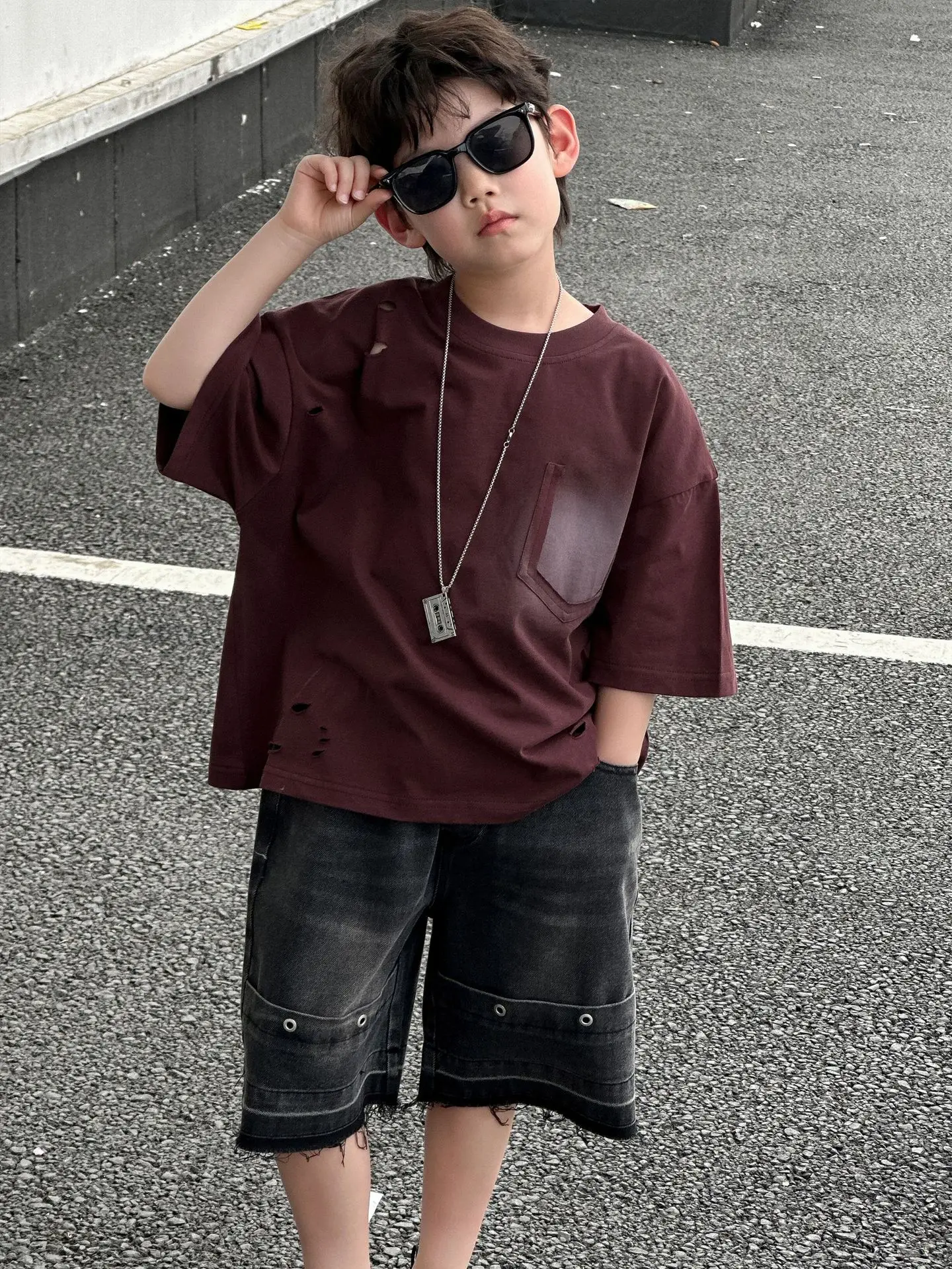 Maroon Pure Cotton T-Shirt for Boys 2025 - Image 3