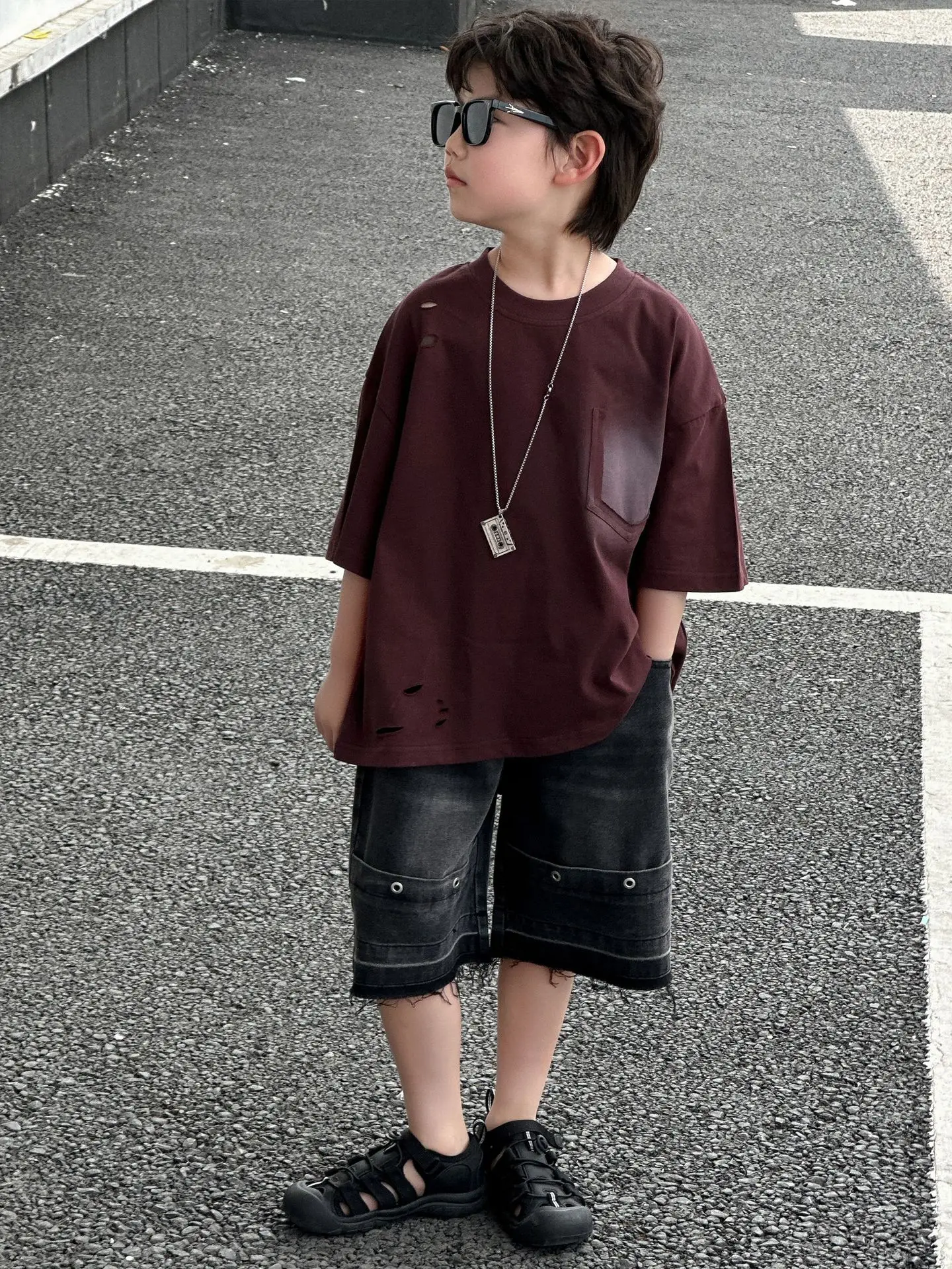 Maroon Pure Cotton T-Shirt for Boys 2025 - Image 4