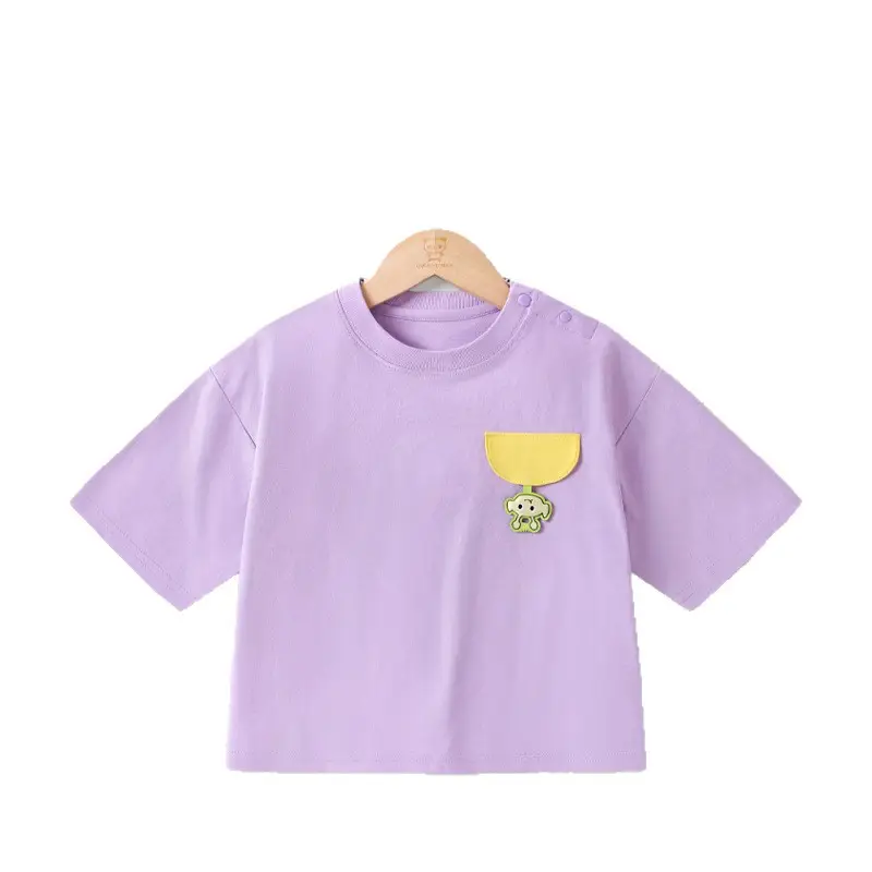 Girls Purple T-Shirt with Yellow Patch Baby Summer Wear - Image 6