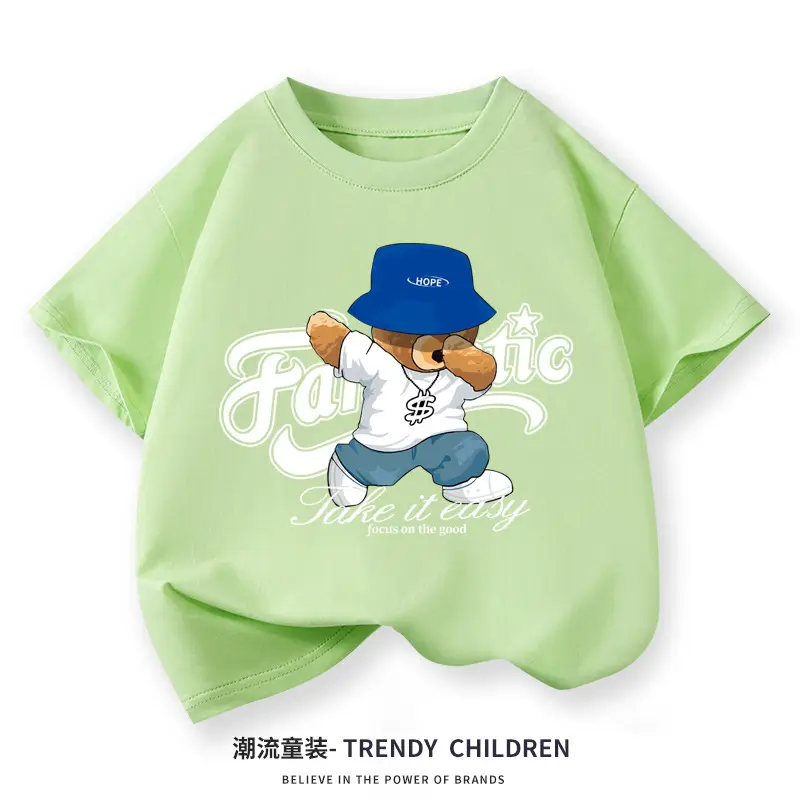 Girls Bear Print T-Shirt Light Green Summer Wear - Image 8
