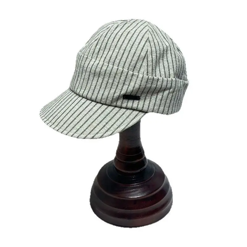 Japanese Style Women's White Striped Straw Sun Hat - Image 8