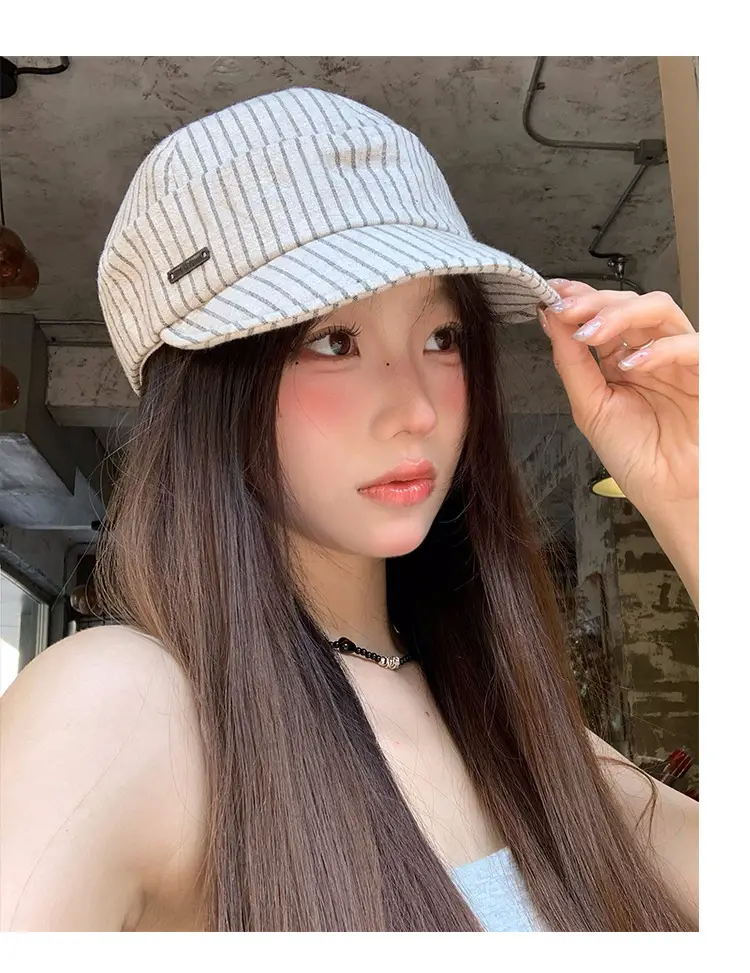 Japanese Style Women's White Striped Straw Sun Hat — feature 12