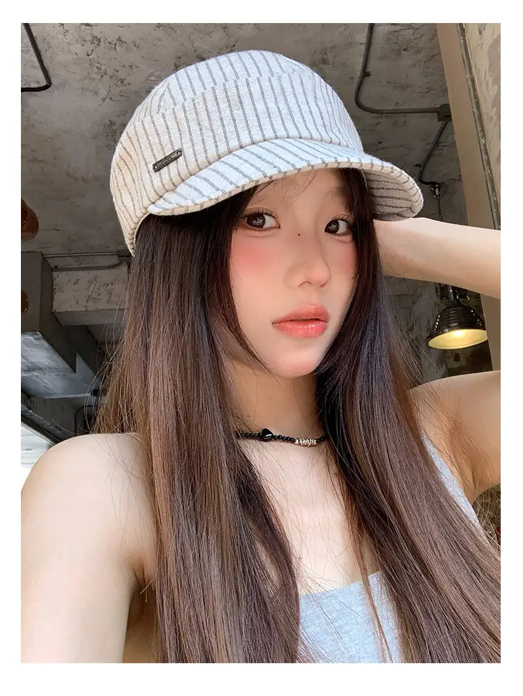 Japanese Style Women's White Striped Straw Sun Hat — feature 14