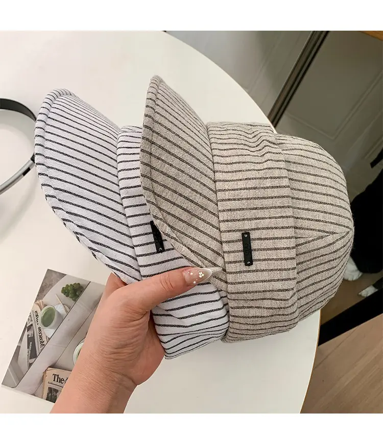 Japanese Style Women's White Striped Straw Sun Hat — feature 17