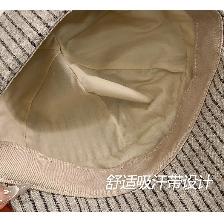 Japanese Style Women's White Striped Straw Sun Hat — feature 7