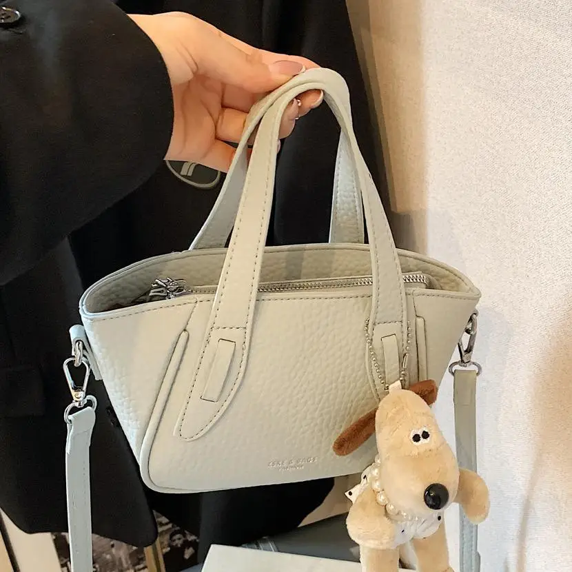 Women's 2025 Handheld Shoulder Crossbody Bag Beige Bucket Texture - Image 6