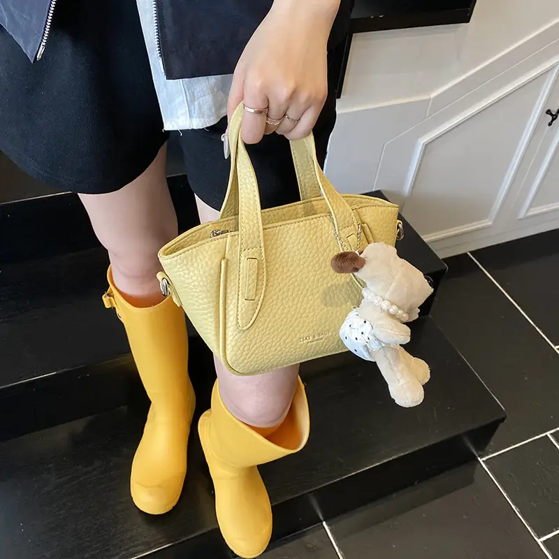 Women's 2025 Handheld Shoulder Crossbody Bag Beige Bucket Texture - Image 8