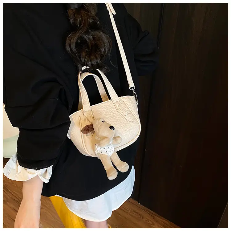 Women's 2025 Handheld Shoulder Crossbody Bag Beige Bucket Texture — feature 12