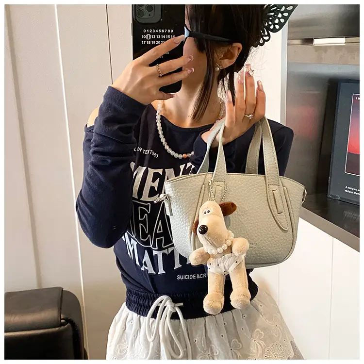 Women's 2025 Handheld Shoulder Crossbody Bag Beige Bucket Texture — feature 21