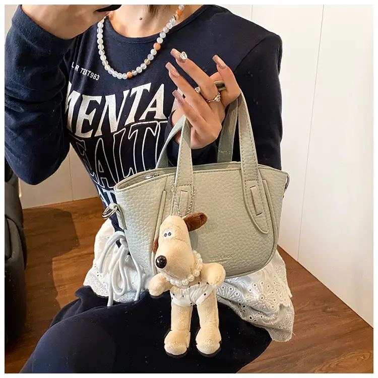 Women's 2025 Handheld Shoulder Crossbody Bag Beige Bucket Texture — feature 22