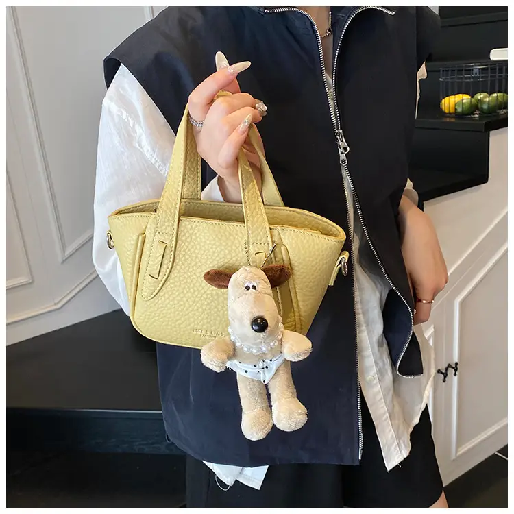 Women's 2025 Handheld Shoulder Crossbody Bag Beige Bucket Texture — feature 8
