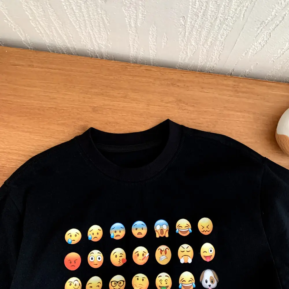 Kids Black T-Shirt with Emojis Short Sleeve Cotton Summer Wear - Image 5