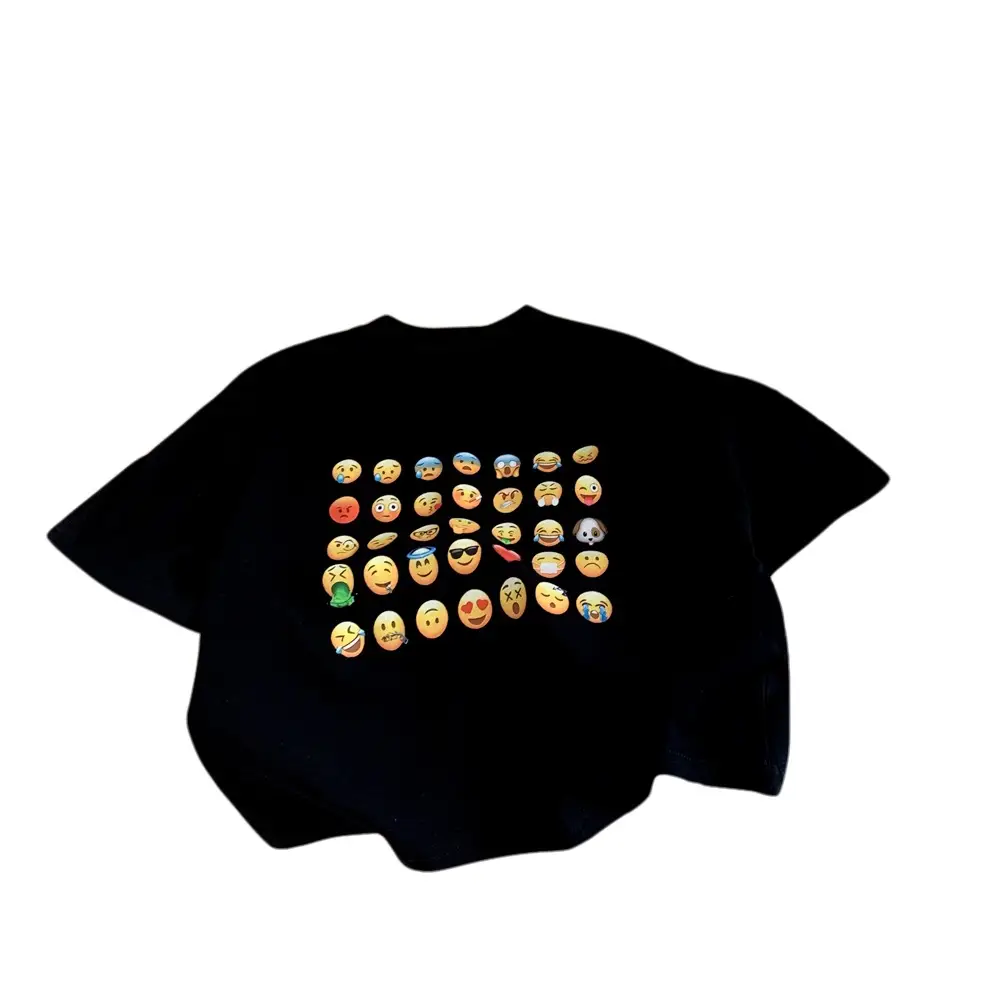 Kids Black T-Shirt with Emojis Short Sleeve Cotton Summer Wear - Image 6