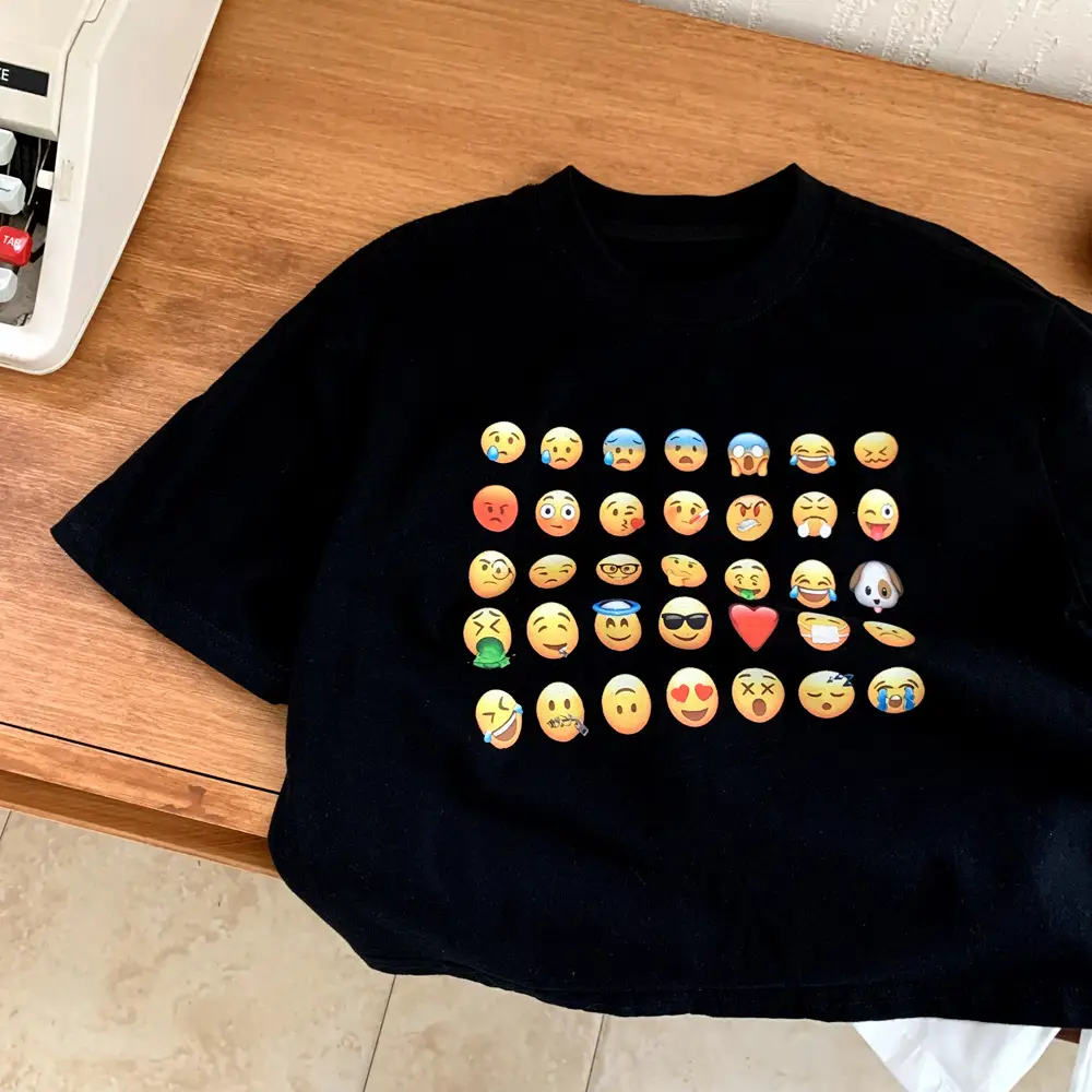 Kids Black T-Shirt with Emojis Short Sleeve Cotton Summer Wear — feature 4