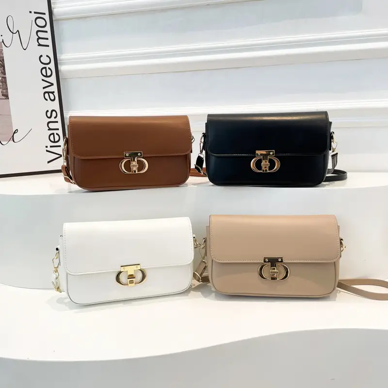 White Blue Textured Lock Buckle Satchel Bag for Women - Image 6
