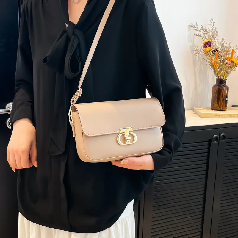 White Blue Textured Lock Buckle Satchel Bag for Women - Image 8