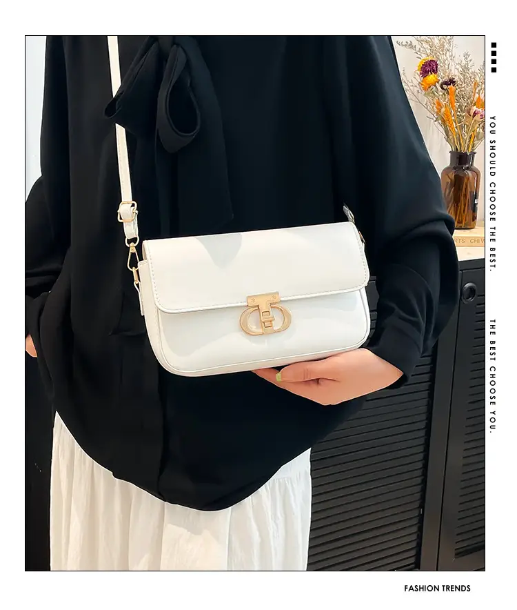 White Blue Textured Lock Buckle Satchel Bag for Women — feature 1