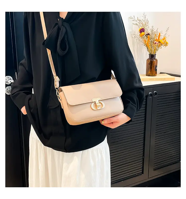 White Blue Textured Lock Buckle Satchel Bag for Women — feature 10