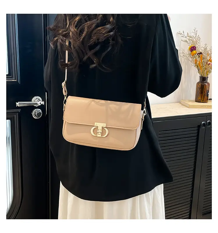 White Blue Textured Lock Buckle Satchel Bag for Women — feature 11
