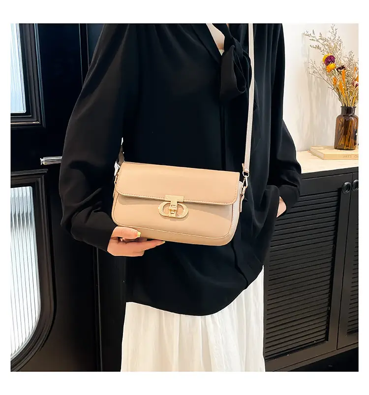 White Blue Textured Lock Buckle Satchel Bag for Women — feature 12