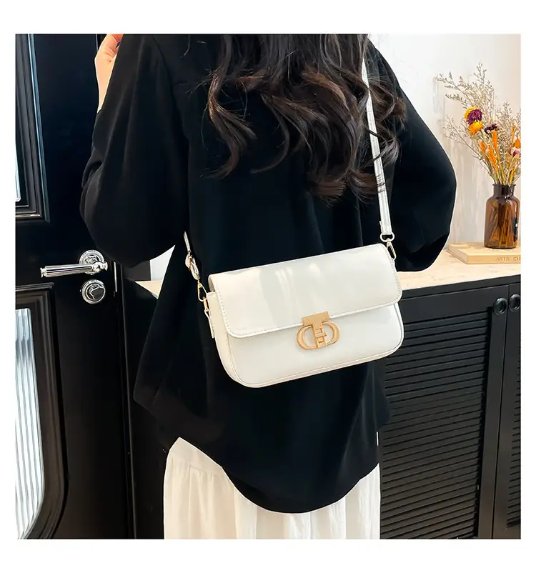 White Blue Textured Lock Buckle Satchel Bag for Women — feature 13