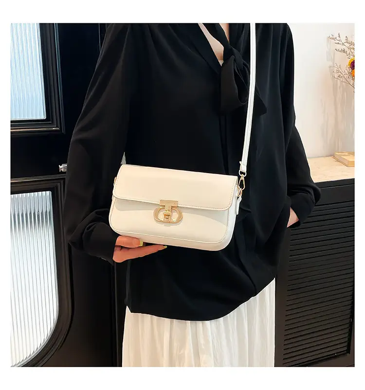 White Blue Textured Lock Buckle Satchel Bag for Women — feature 14
