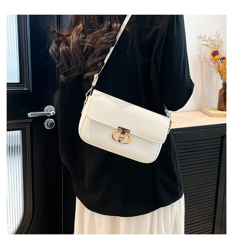 White Blue Textured Lock Buckle Satchel Bag for Women — feature 15