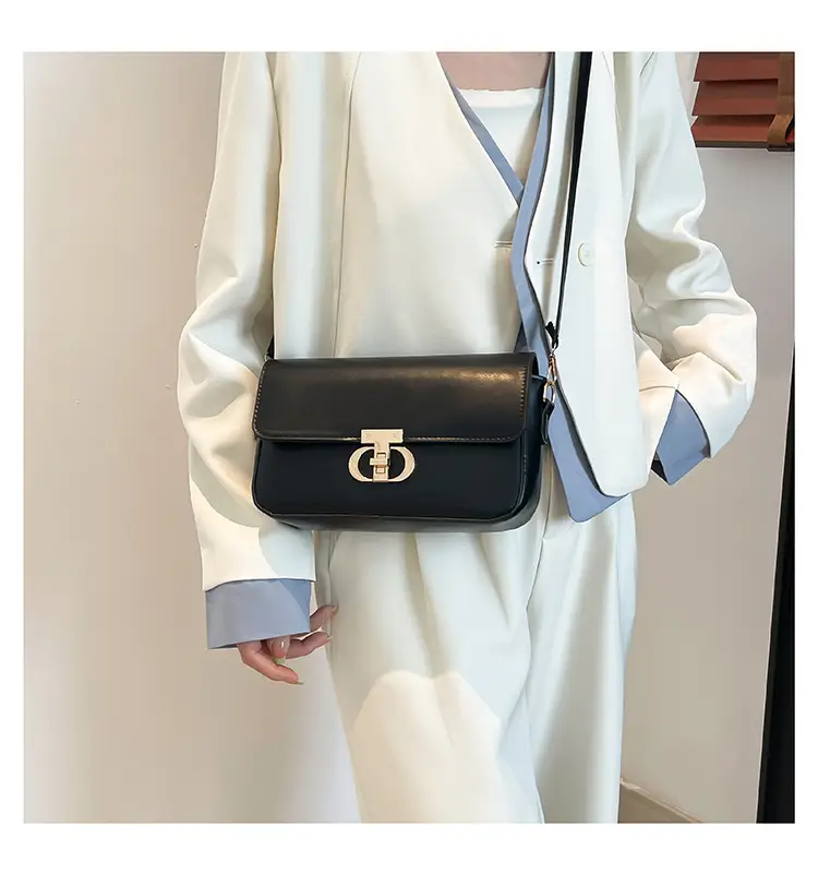 White Blue Textured Lock Buckle Satchel Bag for Women — feature 16
