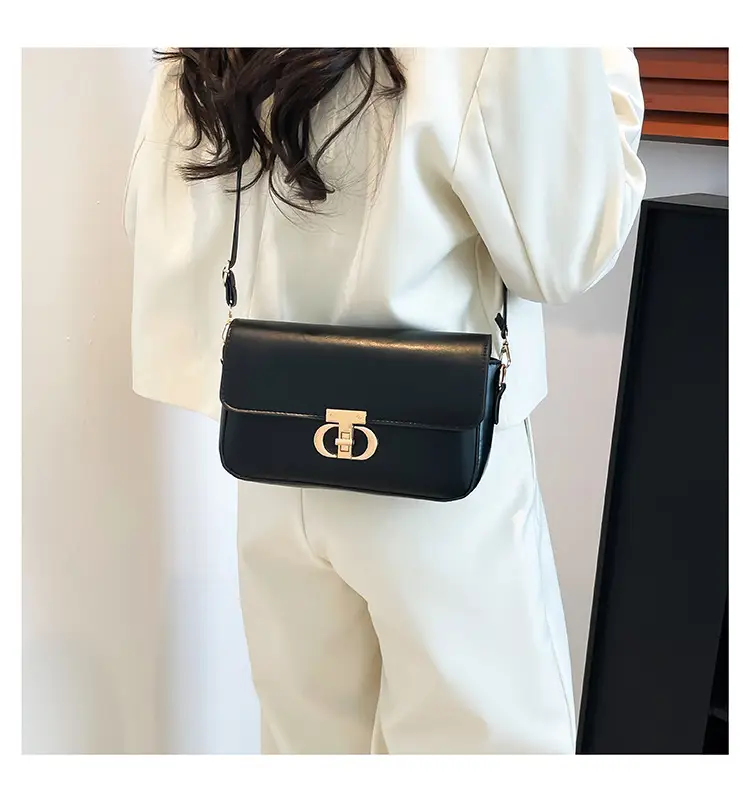 White Blue Textured Lock Buckle Satchel Bag for Women — feature 17