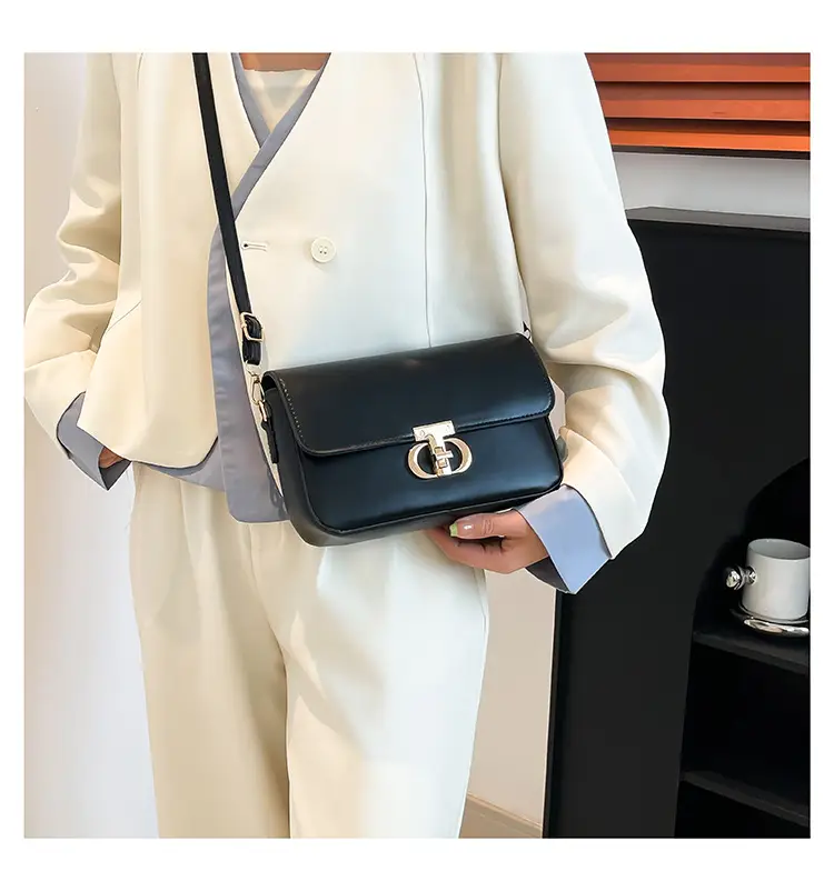 White Blue Textured Lock Buckle Satchel Bag for Women — feature 18