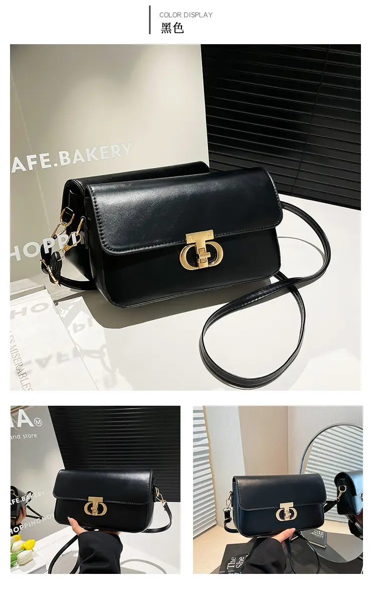 White Blue Textured Lock Buckle Satchel Bag for Women — feature 22