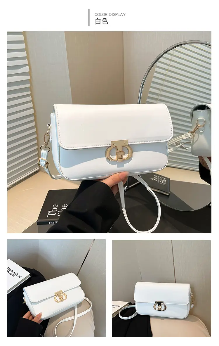 White Blue Textured Lock Buckle Satchel Bag for Women — feature 23
