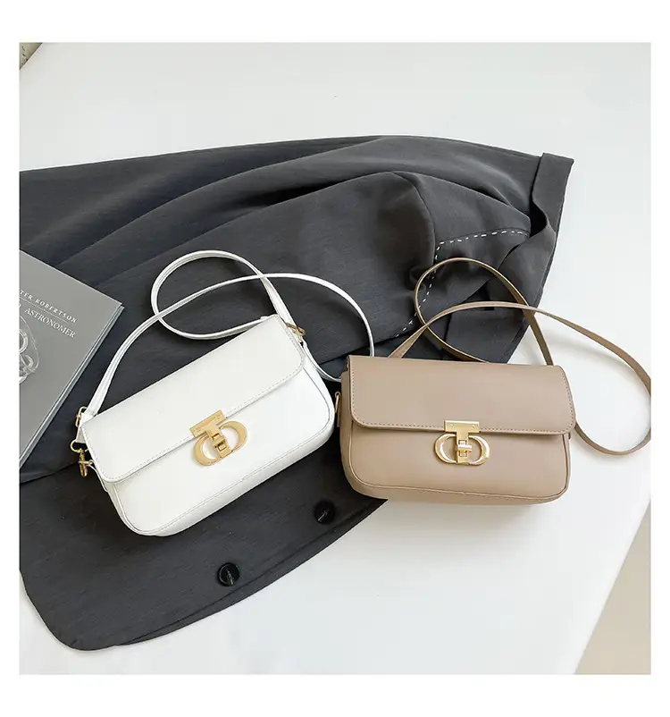 White Blue Textured Lock Buckle Satchel Bag for Women — feature 26