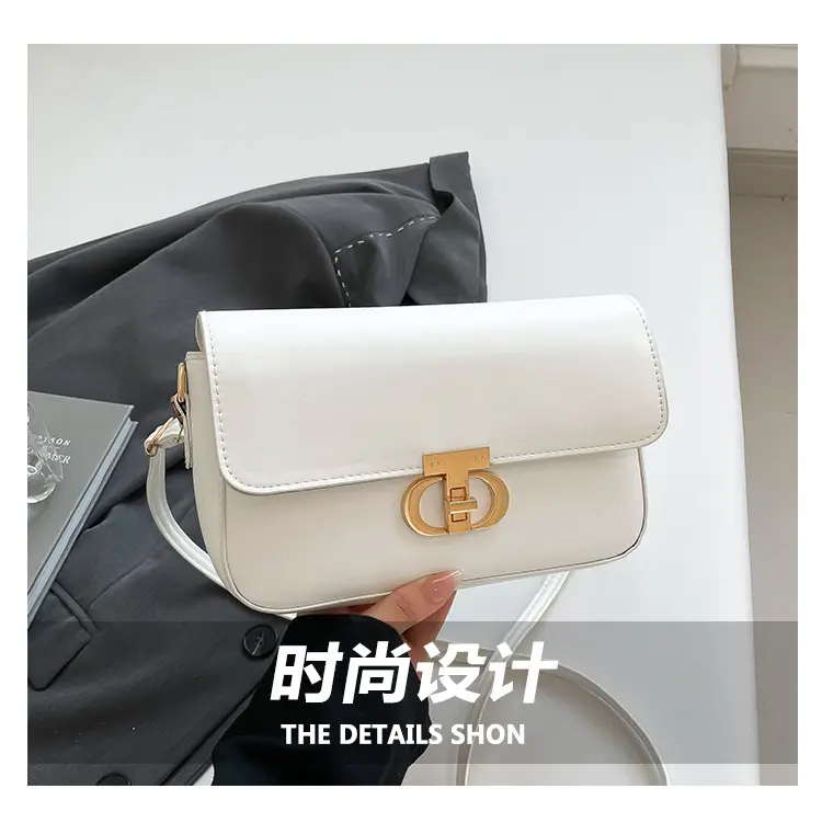 White Blue Textured Lock Buckle Satchel Bag for Women — feature 3