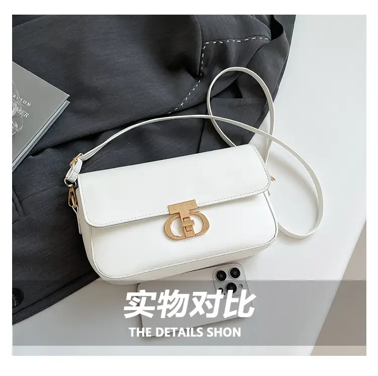 White Blue Textured Lock Buckle Satchel Bag for Women — feature 6