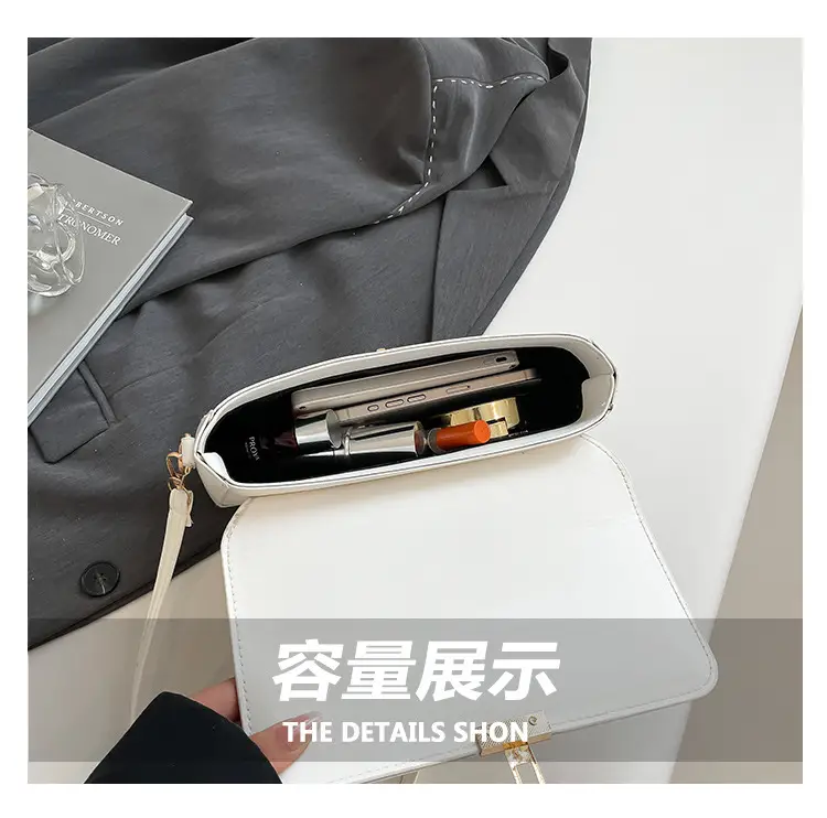 White Blue Textured Lock Buckle Satchel Bag for Women — feature 7