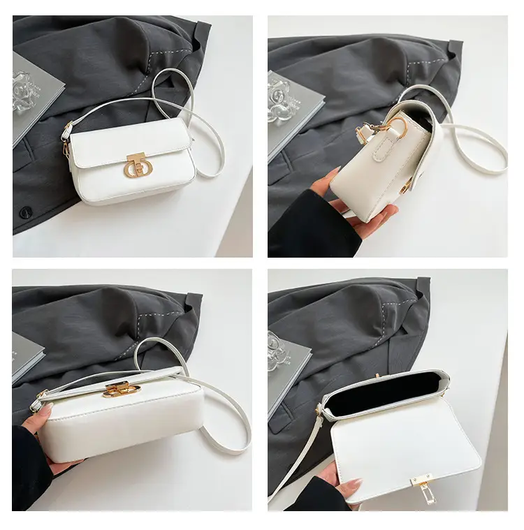 White Blue Textured Lock Buckle Satchel Bag for Women — feature 9