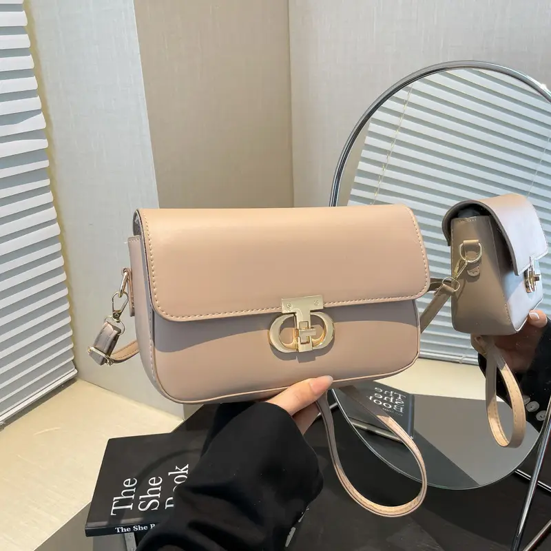 White Blue Textured Lock Buckle Satchel Bag for Women - Image 4