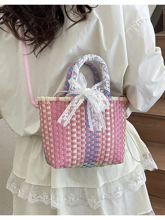Blue Woven Crossbody Bag for Women Small Square Design
