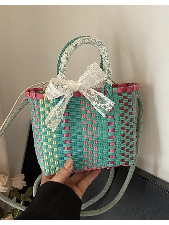 Blue Woven Crossbody Bag for Women Small Square Design